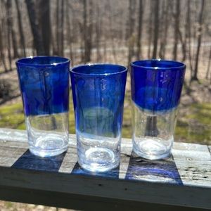 Cobalt blue and clear handmade glass bar ware 16 ounce tumblers